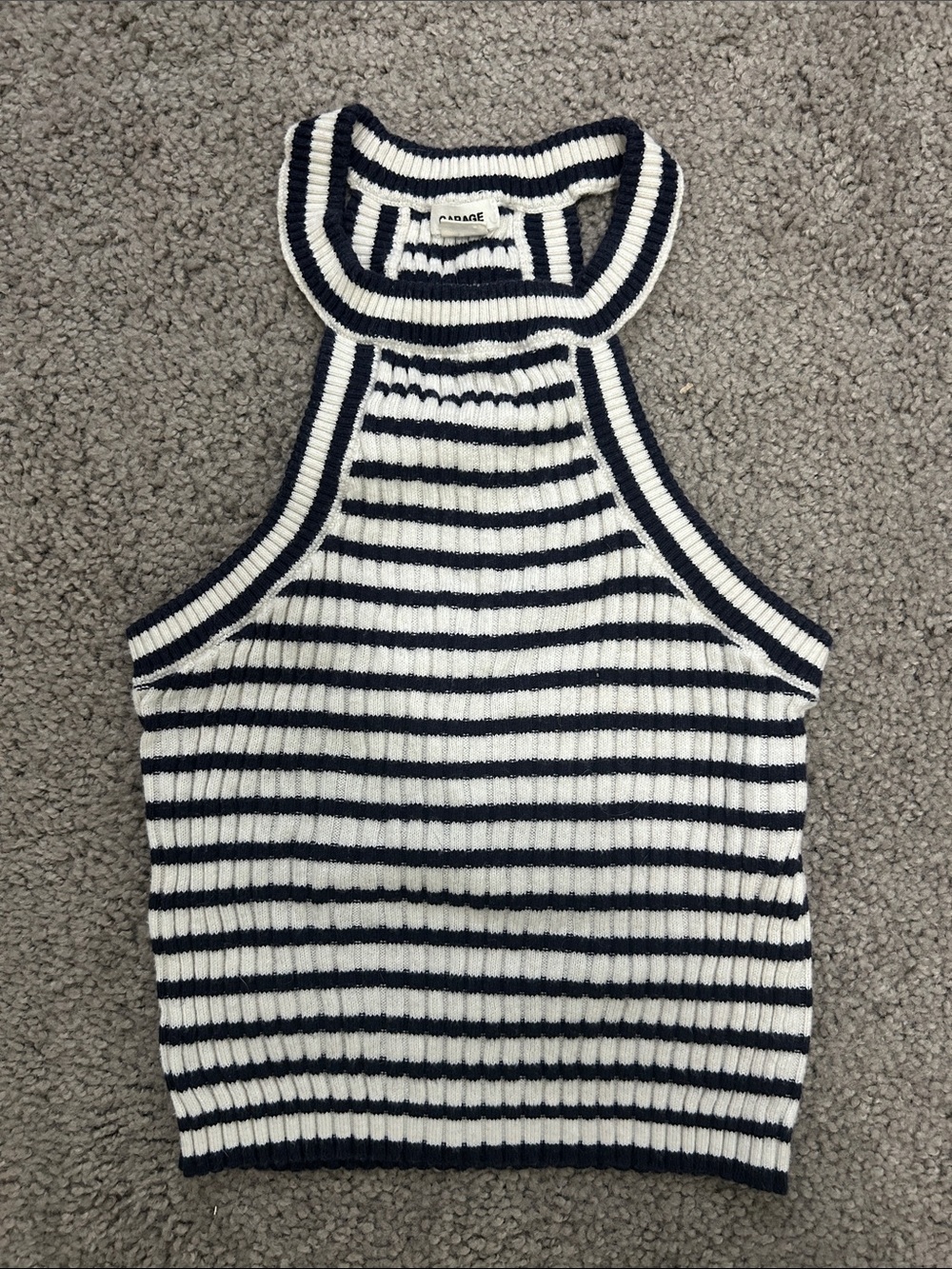 Garage Navy and White Striped Halter Knit Top